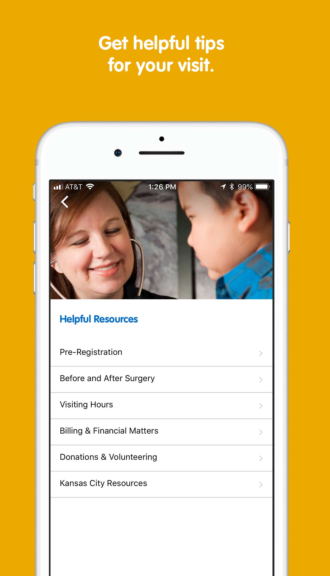 Children's Mercy Helpful Resources screen